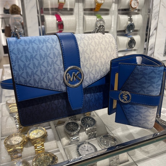 Michael Kors Handbags - Michael Kors Greenwich Sm Color-Block Logo Flap Crossbody & Md Tri-Fold Wallet